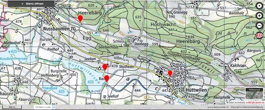 Karte Hüttwilen mit Glühwürmchenbeobachtungen