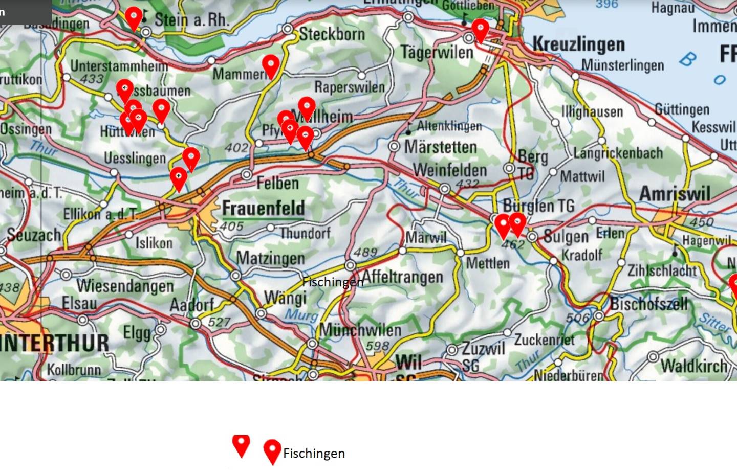 Karte mit Glühwürmchenmeldungen